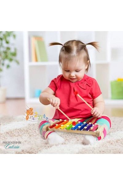 e-Wantay Set of 7 Wooden Montessori Toys – Xylophone, Puzzle, Spiral, Sorter, Clock, Pyramid, Worm