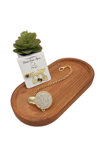 Serap Yılmaz Sahi Coated Crystal Stone Baby Pacifier Chain and Lapel Pin Set (0-6 Months) - 0313