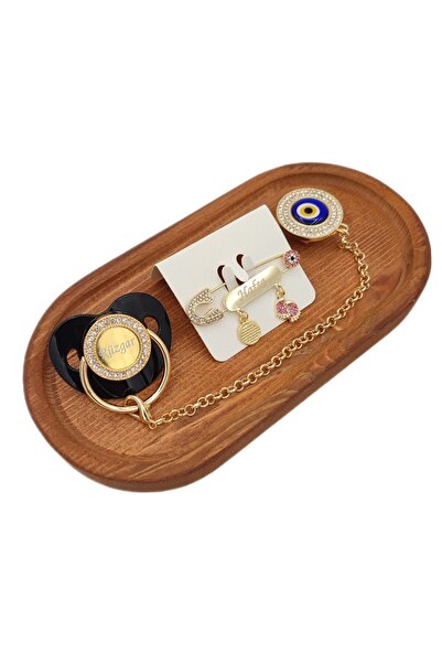 Serap Yılmaz Sahi Isimli Nazarlı Silikon Damaklı Bebek Emzik Ve Isimli Yaka Iğne Seti (0-6 AY) - Tysysh0040