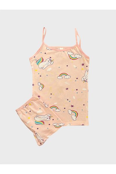 elmas kids Girl's Cotton Pink Color Cat Rainbow Patterned Athlete Boxer Set