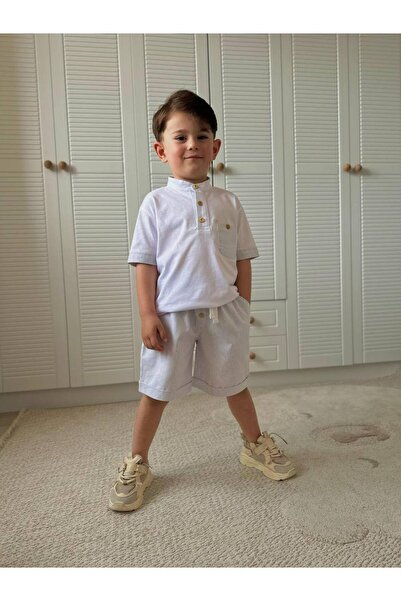 MİO Erkek Çocuk Pamuklu Şortlu Gömlek Takım Yazlık Rahat Kesim