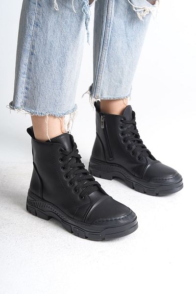 Joy Ayakkabı BLOOM Lace-Up Zippered Orthopedic Sole Γυναικείες Μπότες ST - Μαύρο