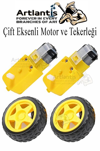 Artlantis Çift Eksenli Motor 2 Adet ve Tekerlek 2 Adet Sarı Dc Motor Arduino ...