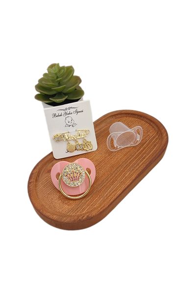 Serap Yılmaz Sahi Coated Crystal Stone Silicone Palate Baby Pacifier and Collar Pin Set (0-6 Months) - 0296