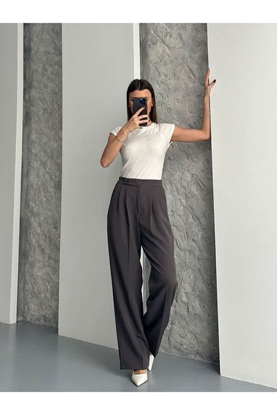 A&O Style Women's Double Button Lycra Anthracite Palazzo Trousers