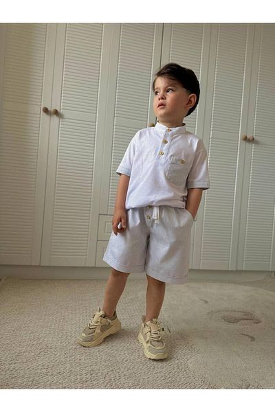 MİO Boys' Cotton Shorts Shirt Suit Summer Relaxed Fit