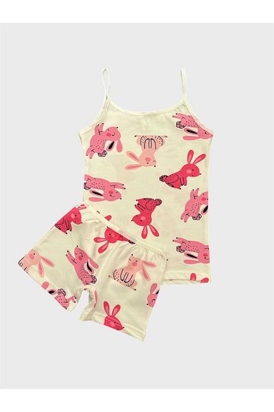 elmas kids Girl's Cotton Ecru Pink Color Rabbit Patterned Athlete Boxer Set