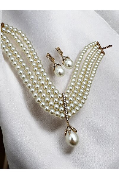 FUYA JEWELLERY Mayorka İnci Kolye, Küpe Takım