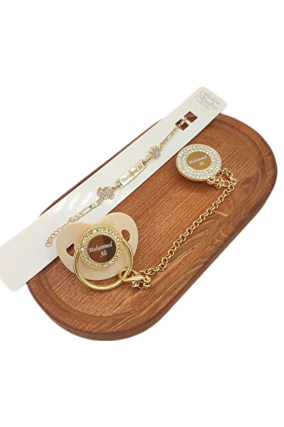 Serap Yılmaz Sahi Isimli Krem Taşlı Silikon Bebek Emzik Zinciri Ve Isimli Künye Seti (0-6 AY) - Tysysh0178