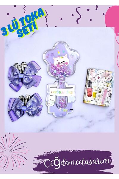 çiğdemcetasarım Çiğdemcetasarım 3 LÜ Çocuk Toka & Tarak & Cep Ayna Seti