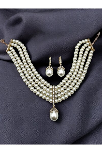 FUYA JEWELLERY Mayorka İnci Kolye, Küpe Takım