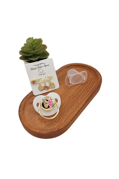 Serap Yılmaz Sahi Coated Crystal Stone Silicone Palate Baby Pacifier and Collar Pin Set (0-6 Months) - 0396