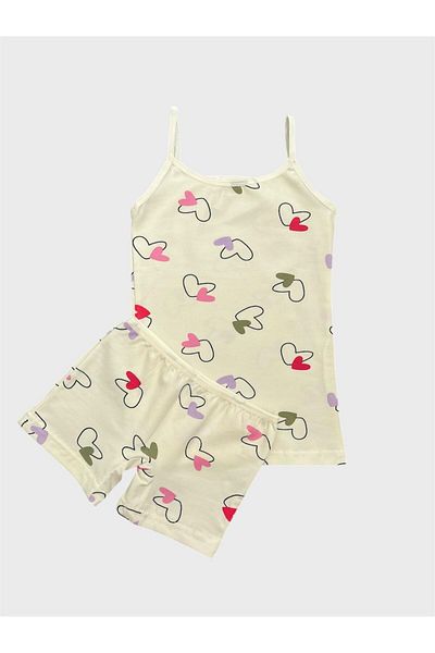 elmas kids Girl's Cotton Ecru Color Heart Patterned Athlete Boxer Set