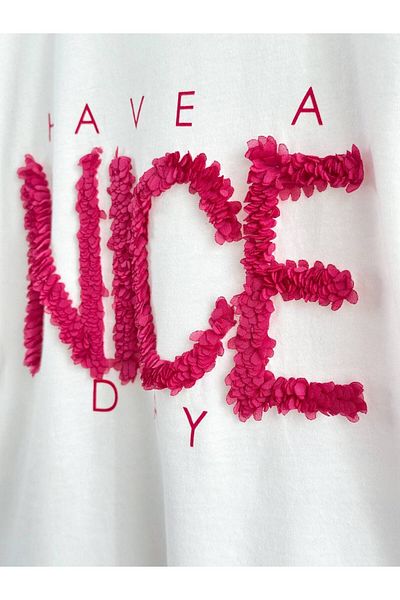 MİO طقم شعار قطني للفتيات - تي شيرت وبنطال ضيق مكتوب عليه عبارة "Have a Nice Day".