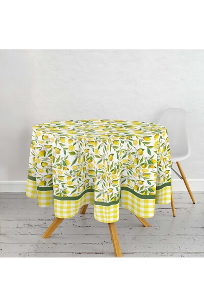 Razz Moda غطاء طاولة مستدير منقوش بالليمون والأصفر