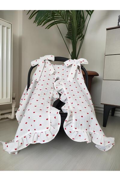 Moda Lime Single Layer Heart Patterned Muslin Fabric Frilly Stroller Cover