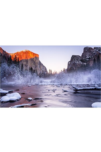 ve Tablou Canvas, Peisaj, lac, iarna, padure, munti, 90 x 50, multicolor