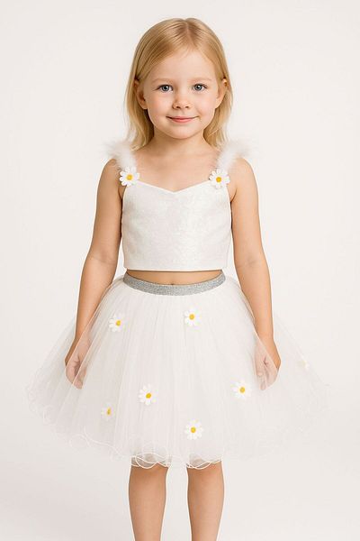SIRRI Girl's Tutu Skirted Crop Set 2-Piece – Sequined Ballerina Dress 2-6 Years Old for Party and Special Occasions