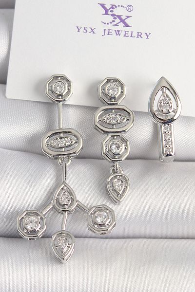Skygo Brass Silver Color Zircon Stone Geometric Model 3-Piece Women's Combination Earrings - Tj-Bkp10434