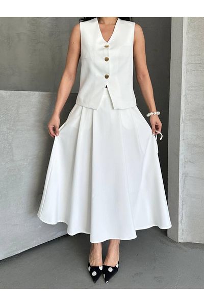 Ekim Store Straight Skirt Double Blazer Vest Suit