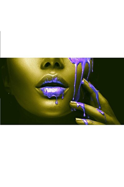 ve Tablou Canvas, Buze, Senzual, Auriu, 90 x 50 cm, Multicolor