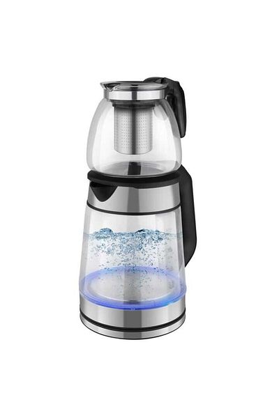Generic 2 in 1 Glass Tea Maker & Kettle – 2200W, UK Strix Control, German Glass, Stainless Steel Base