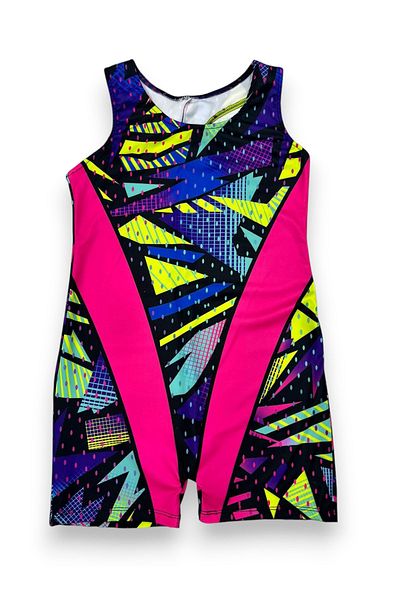 Lolliboomkids Girl's Neon Colors Geometric Pattern Transitional Swimmer Style Swimsuit