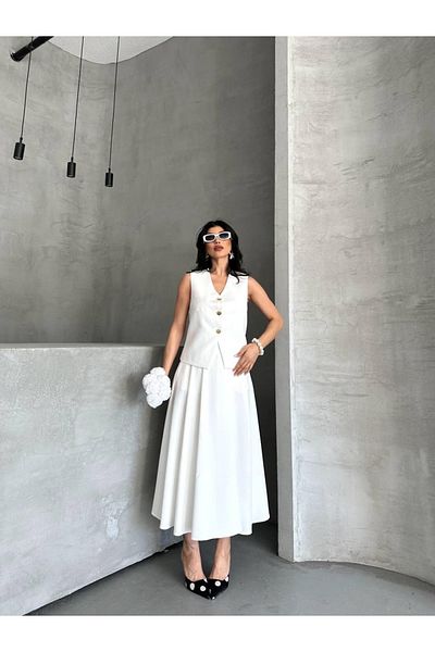Ekim Store Straight Skirt Double Blazer Vest Suit