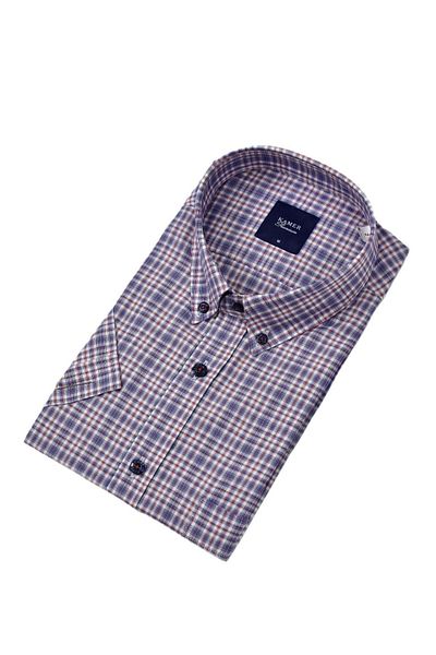 KAMER Men's Classic Plaid Short Sleeve Shirt 9470 Bgl-St04578