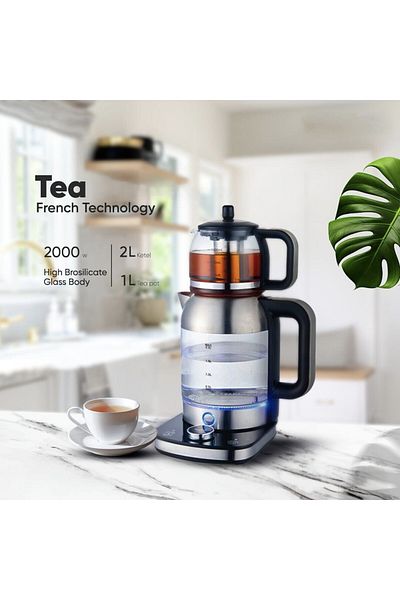 Dessini Electric Tea Maker 2.0L Glass Kettle & 1.0L Teapot, Keep Warm, SS Filter, Dual Layer Base