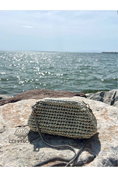 comfychic Metalic Glitter Deri Kadın Omuz Çantası & Clutch Çanta orta boy EL ...