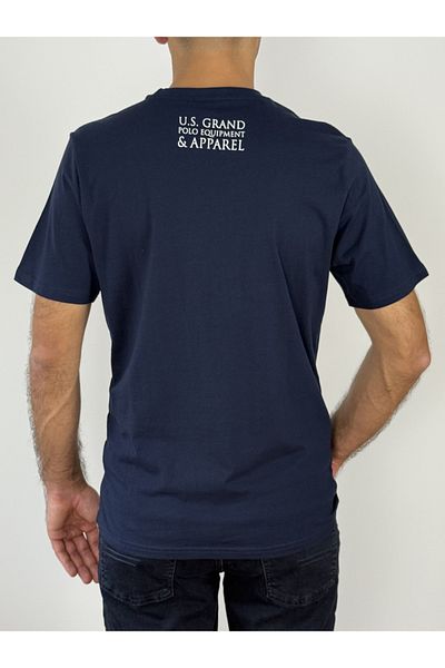 U.S. GRAND POLO EQUIPMENT & APPAREL Tricou bărbătesc U.S. Grand POLO cu imprimeu de text și logo, croială regulată, bleumarin închis