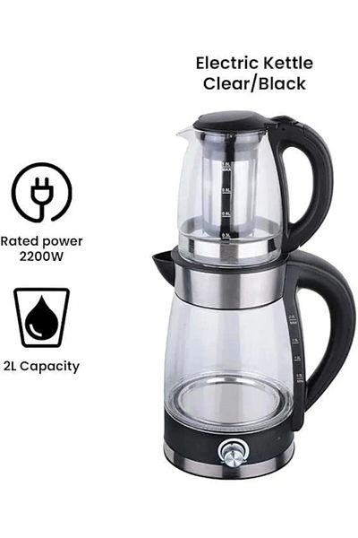 Dessini 2 in 1 Glass Electric Tea Maker & Kettle – 2200W, UK Strix Control, German Glass, SS Design