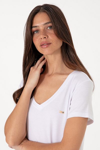 U.S. Polo Assn. Women's White Modal Blend V-Neck Basic T-Shirt 50305773-Vr013