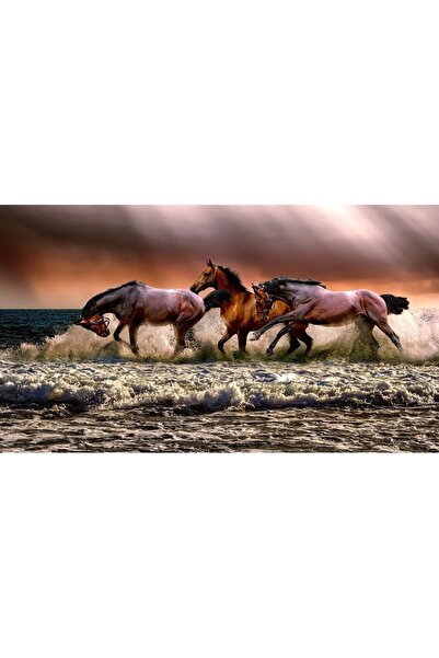 ve Tablou Canvas, Cai alergand pe tarmul marii, 90 x 50 cm, Rama lemn, Multic...