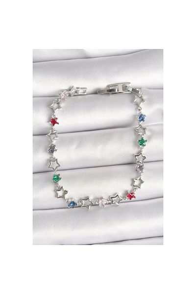 maarketim Brass Silver Color Colorful Zircon Stone Star Model Women's Bracelet