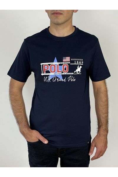 U.S. GRAND POLO EQUIPMENT & APPAREL Tricou bărbătesc U.S. Grand POLO cu imprimeu de text și logo, croială regulată, bleumarin închis