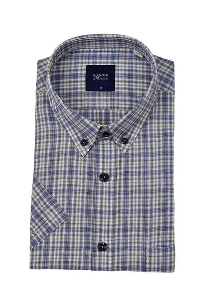 KAMER Men's Classic Plaid Short Sleeve Shirt 9470 Bgl-St04578