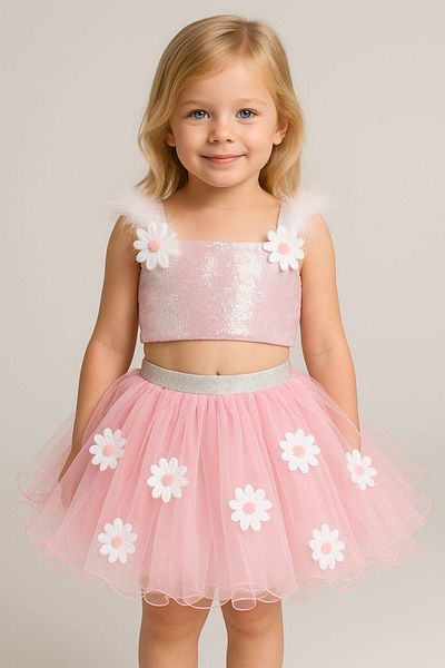 SIRRI Girl's Tutu Skirted Crop Set 2-Piece – Sequined Ballerina Dress 2-6 Years Old for Party and Special Occasions