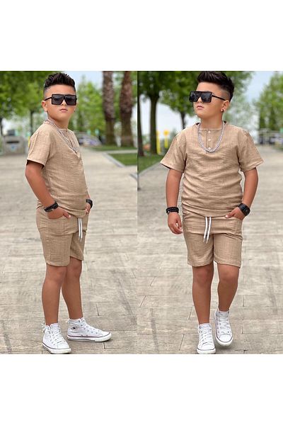 KOKOŞ BEBEK Boy's Linen Shorts Set