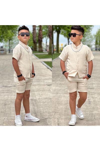 KOKOŞ BEBEK Boy's Shirt Linen Suit