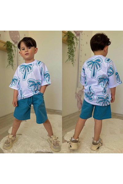 KOKOŞ BEBEK Men's Palm Tree Pattern Shorts Suit
