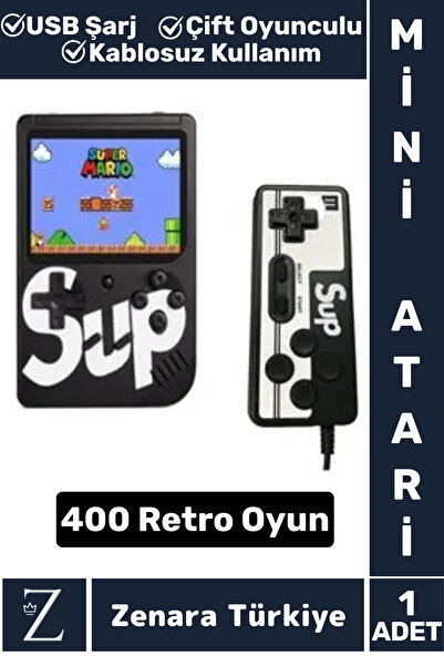 Zenara Taşınabilir USB Şarjlı Çift Oyunculu Mario Street Fighter Nostalji Ret...