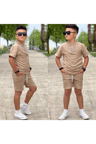 KOKOŞ BEBEK Boy's Linen Shorts Set