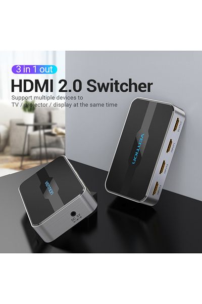 Vention 3 in 1 out HDMI 2.0 Switcher Grey Aluminium Alloy Type