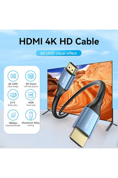 Vention HDMI Male to Male 4K HD Cable Aluminum Alloy Type 1.5M Blue