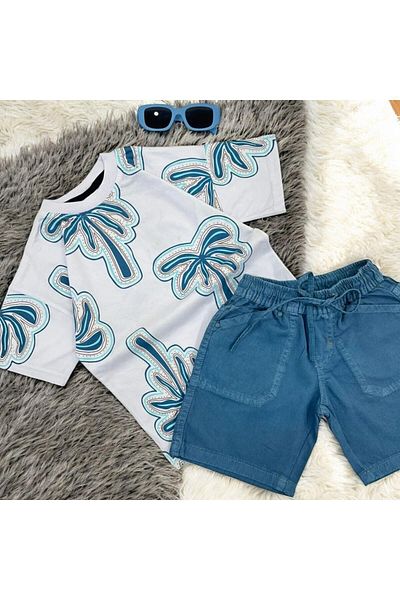 KOKOŞ BEBEK Men's Palm Tree Pattern Shorts Suit