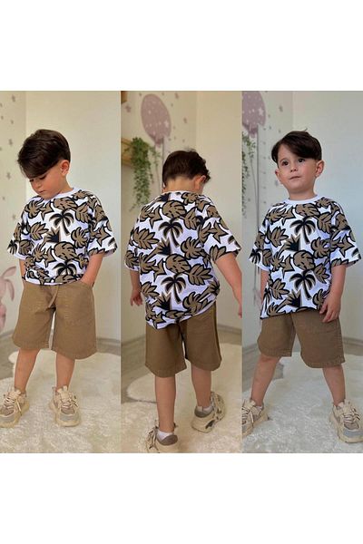 KOKOŞ BEBEK Men's Palm Tree Pattern Shorts Suit