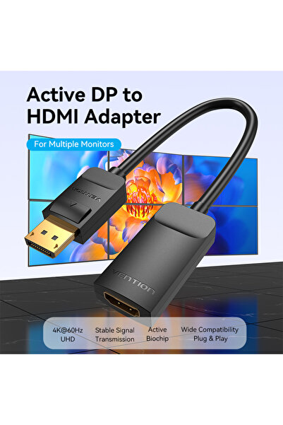 Vention محول Active DP إلى HDMI بدقة 4K@60Hz، 0.15 متر، أسود
