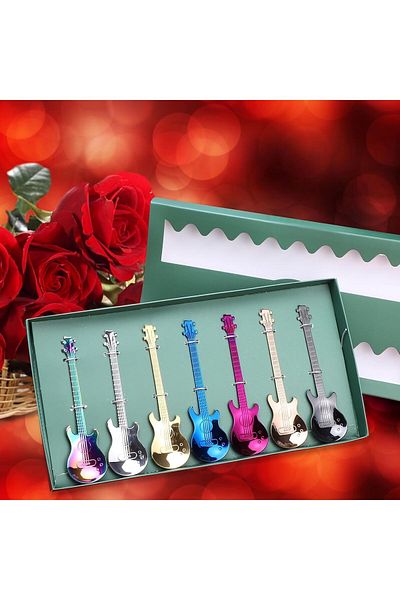 Generic CMGTYYD Guitar Coffee Teaspoons, 7pcs Stainless Steel Musical Coffee Gifts Sets for Man Cute Tea Sp